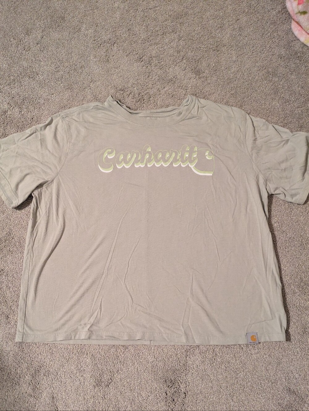 Carhartt Women's Loose Fit Graphic T-Shirt L 12-14 Light Sage Green Script Logo